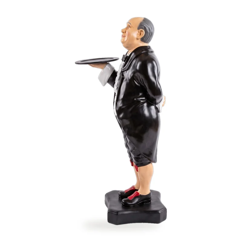 Casa Padrino Luxus Deko Figur Buttler Mehrfarbig 36 x 44 x H. 94 cm - Kunstharz Deko Skulptur - Deko Accessoires