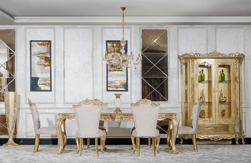 Casa Padrino Luxus Barock Vitrine Gold - Handgefertigter Massivholz Vitrinenschrank mit 2 Glastüren und Schublade - Luxus Möbel im Barockstil - Barock Möbel - Edel & Prunkvoll