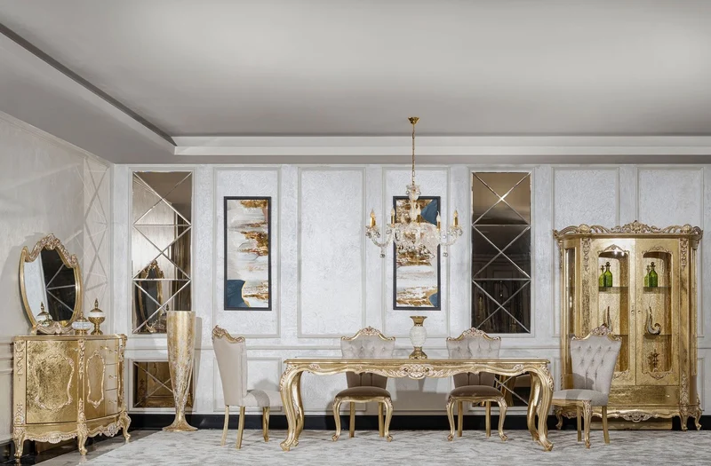 Casa Padrino Luxus Barock Vitrine Gold - Handgefertigter Massivholz Vitrinenschrank mit 2 Glastüren und Schublade - Luxus Möbel im Barockstil - Barock Möbel - Edel & Prunkvoll