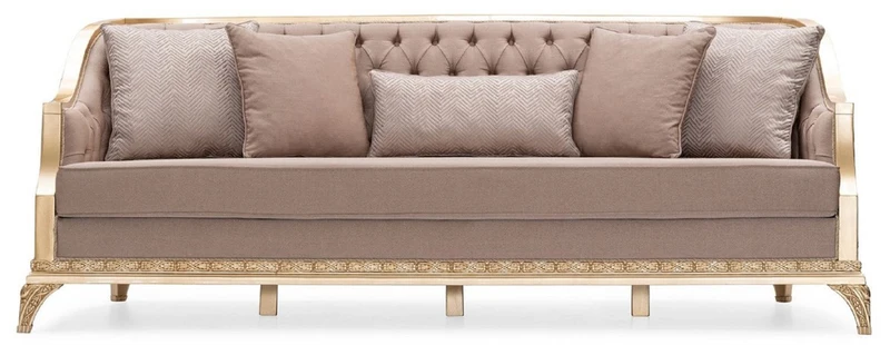Casa Padrino Luxus Barock Wohnzimmer Set Braun / Gold - 2 Sofas & 2 Sessel & 1 Couchtisch & 2 Beistelltische - Handgefertigte Luxus Wohnzimmer Möbel im Barockstil - Edel & Prunkvoll