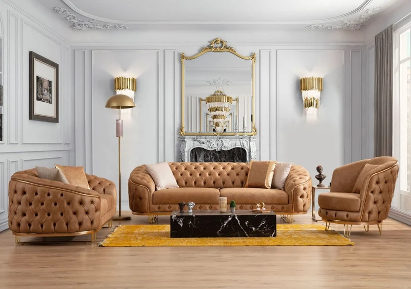 Casa Padrino Luxus Chesterfield Kunstleder Sessel Vintage Braun / Messing 85 x 80 x H. 100 cm - Wohnzimmer Sessel - Wohnzimmer Möbel - Luxus Möbel - Luxus Wohnzimmer Einrichtung
