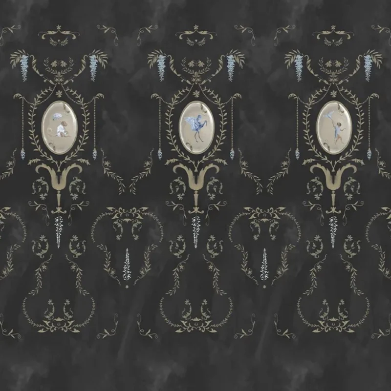 Casa Padrino Luxus Barock Vliestapete Schwarz / Mehrfarbig / Gold - Barockstil Wohnzimmer Tapete mit elegantem Muster - Wanddeko im Barockstil - Barock Tapeten - Tapeten im Barockstil