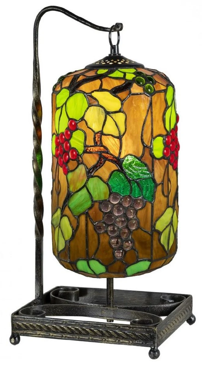 Casa Padrino Luxus Tiffany Tischleuchte Mehrfarbig / Schwarz 17 x 17 x H. 45 cm - Tiffany Schreibtischleuchte - Luxus Interior - Luxus Art Deco Leuchten - Tiffany Leuchten