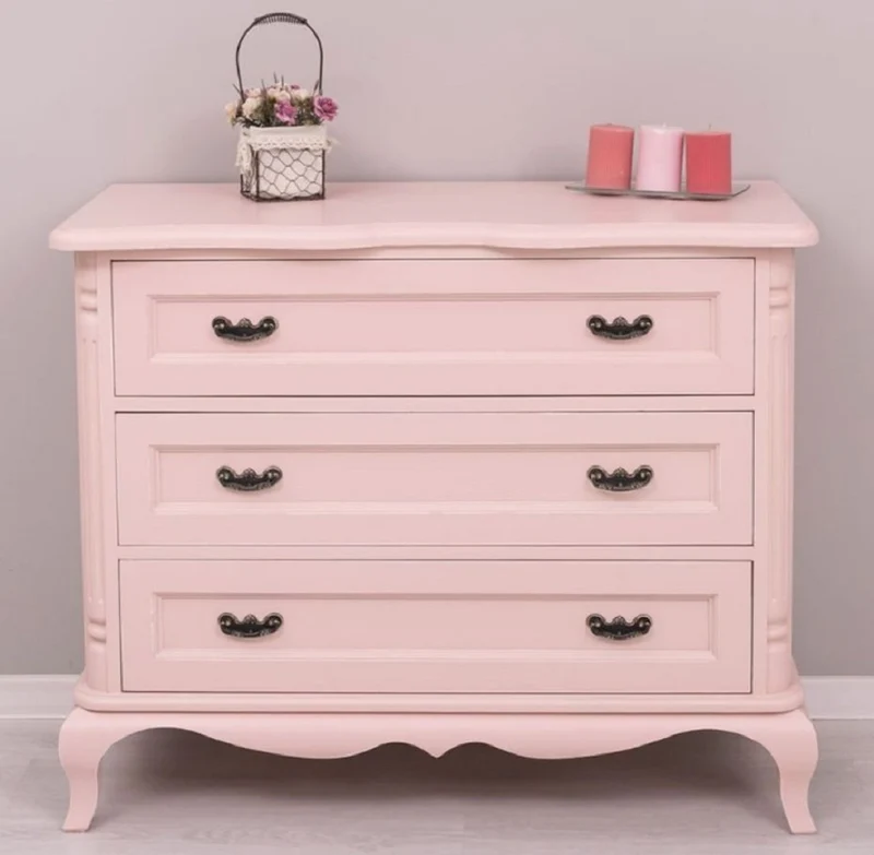 Casa Padrino Landhausstil Kommode Rosa 110 x 48 x H. 89 cm - Massivholz Schrank mit 3 Schubladen - Landhausstil Schlafzimmer Möbel - Möbel im Landhausstil - Landhausstil Einrichtung