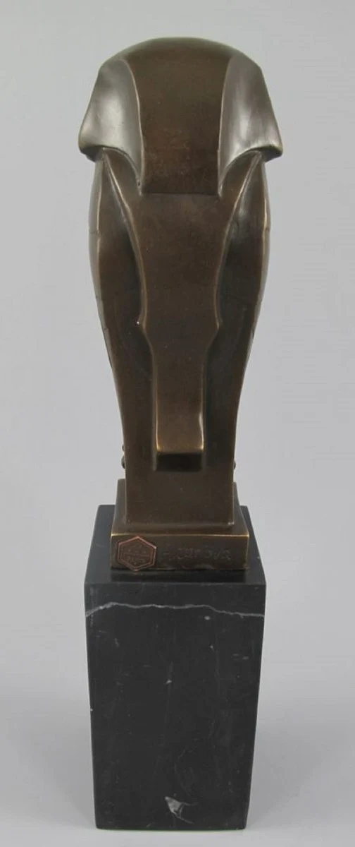 Casa Padrino Luxus Bronze Deko Figur Eule auf Marmorsockel Bronze / Schwarz 7 x 7 x H. 33 cm - Bronze Deko Skulptur - Schreibtisch Deko - Deko Accessoires - Luxus Accessoires