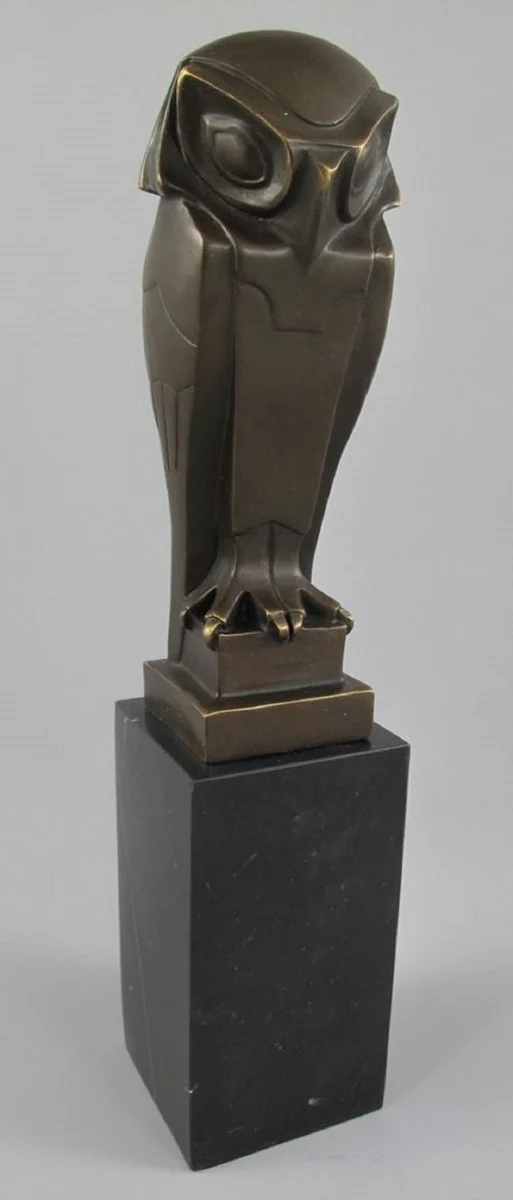 Casa Padrino Luxus Bronze Deko Figur Eule auf Marmorsockel Bronze / Schwarz 7 x 7 x H. 33 cm - Bronze Deko Skulptur - Schreibtisch Deko - Deko Accessoires - Luxus Accessoires