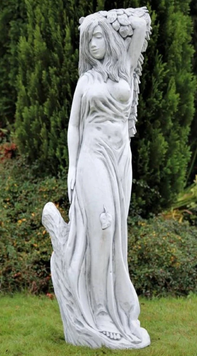 Casa Padrino Jugendstil Garten Deko Skulptur Dame Grau 40 x 40 x H. 140 cm - Elegante Garten Deko Stein Figur - Barock & Jugendstil Garten Deko Accessoires