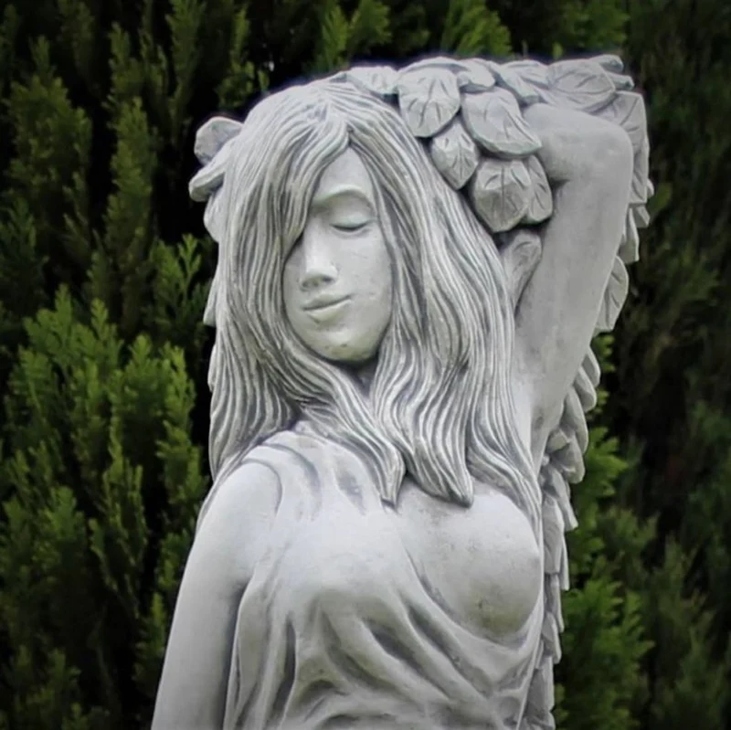 Casa Padrino Jugendstil Garten Deko Skulptur Dame Grau 40 x 40 x H. 140 cm - Elegante Garten Deko Stein Figur - Barock & Jugendstil Garten Deko Accessoires