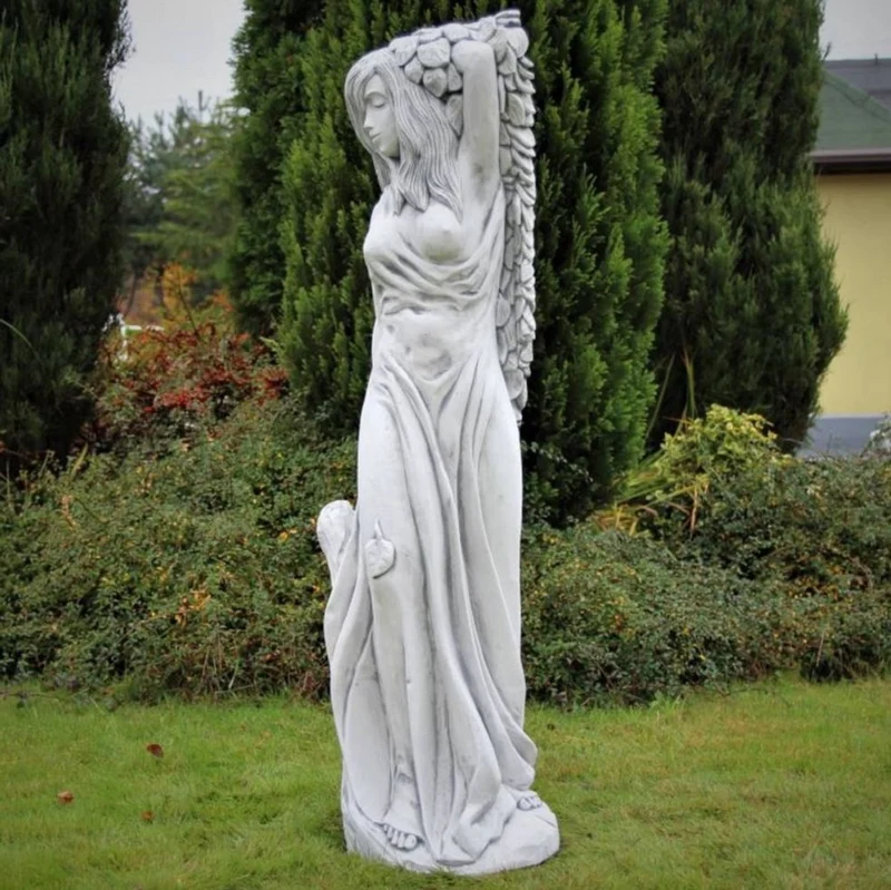 Casa Padrino Jugendstil Garten Deko Skulptur Dame Grau 40 x 40 x H. 140 cm - Elegante Garten Deko Stein Figur - Barock & Jugendstil Garten Deko Accessoires