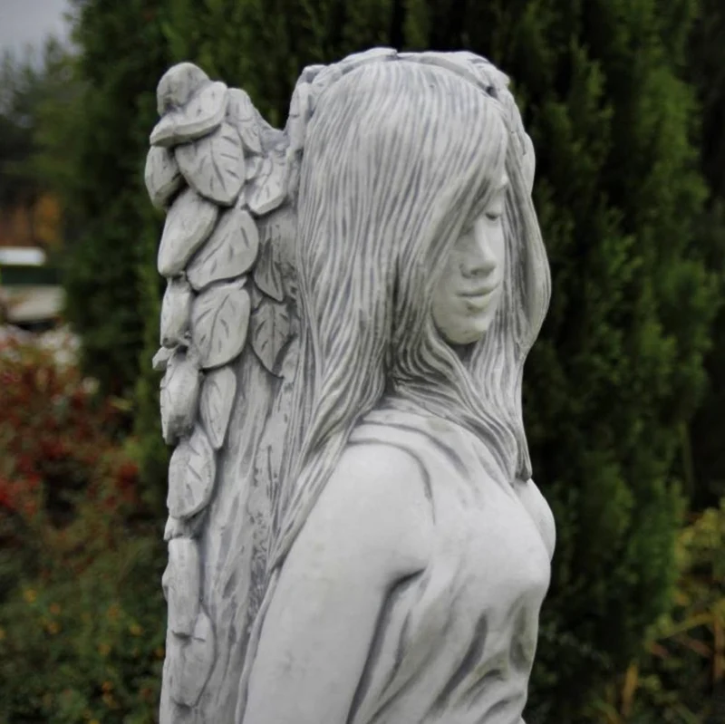 Casa Padrino Jugendstil Garten Deko Skulptur Dame Grau 40 x 40 x H. 140 cm - Elegante Garten Deko Stein Figur - Barock & Jugendstil Garten Deko Accessoires
