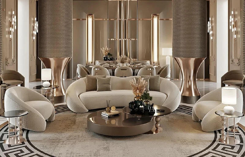 Casa Padrino Luxus Sofa Hellgrau / Kupfer 270 x 102 x H. 73 cm - Wohnzimmer Sofa - Hotel Sofa - Wohnzimmer Möbel - Wohnzimmer Einrichtung - Hotel Möbel - Luxus Möbel - Luxus Einrichtung