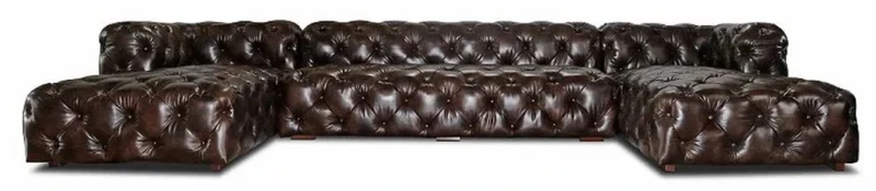 Casa Padrino Luxus Chesterfield Leder U-Form Sofa Vintage Dunkelbraun 415 x 200 x H. 74 cm - 3-Teiliges Echtleder Wohnzimmer Sofa - Wohnzimmer Möbel - Chesterfield Möbel - Luxus Möbel