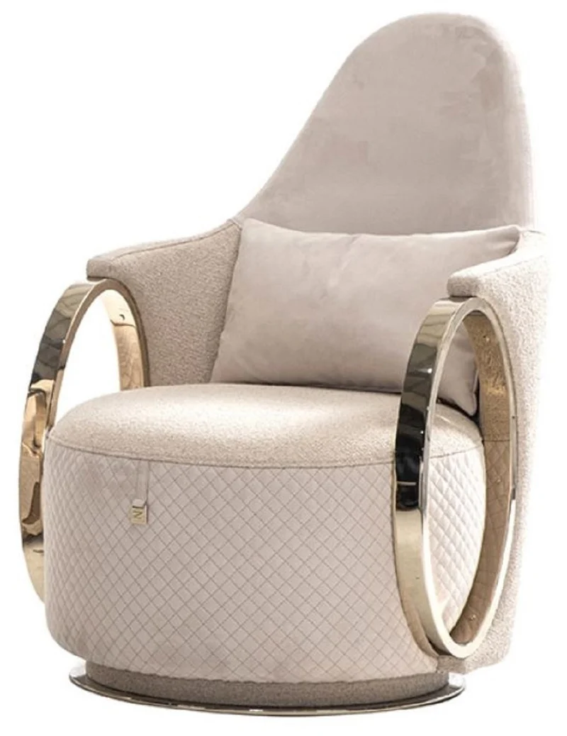 Casa Padrino Luxus Sessel Creme / Grau / Gold 72 x 90 x H. 105 cm - Wohnzimmer Sessel - Hotel Sessel - Wohnzimmer Möbel - Hotel Möbel - Luxus Möbel - Luxus Einrichtung