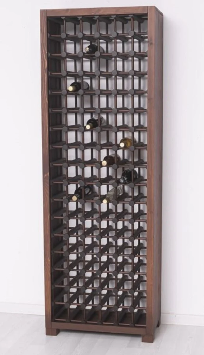 Casa Padrino Landhausstil Massivholz Weinschrank Braun / Schwarz 68 x 35 x H. 200 cm - Massivholz Weinregal im Landhausstil - Massivholz Bar Möbel - Landhausstil Bar Möbel