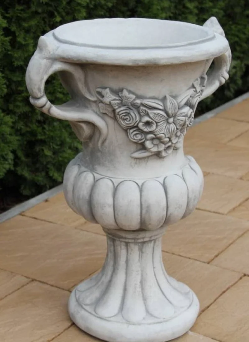 Casa Padrino Barock Garten Deko Blumentopf Grau Ø 50 x H. 93 cm - Prunkvoller Pflanzentopf im Barockstil - Barock Garten Deko - Barock Terrassen Deko - Barock Deko Accessoires