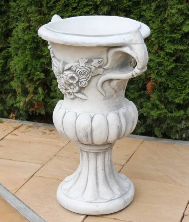 Casa Padrino Barock Garten Deko Blumentopf Grau Ø 50 x H. 93 cm - Prunkvoller Pflanzentopf im Barockstil - Barock Garten Deko - Barock Terrassen Deko - Barock Deko Accessoires