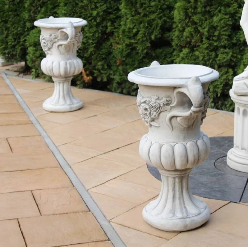 Casa Padrino Barock Garten Deko Blumentopf Grau Ø 50 x H. 93 cm - Prunkvoller Pflanzentopf im Barockstil - Barock Garten Deko - Barock Terrassen Deko - Barock Deko Accessoires