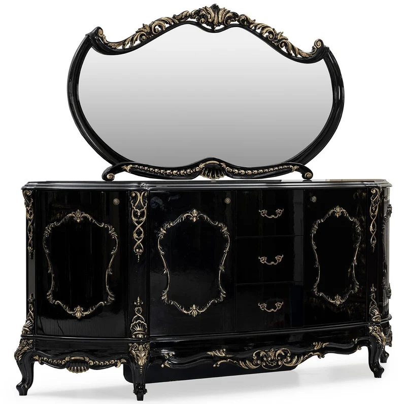 Casa Padrino Luxus Barock Sideboard mit Spiegel Schwarz / Gold - Luxus Möbel Möbel im Barockstil - Barock Möbel - Barock Einrichtung - Edel & Prunkvoll