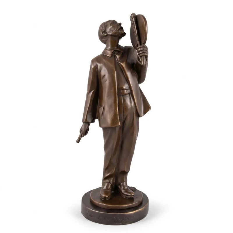 Casa Padrino Luxus Jugendstil Bronze Skulptur Vincent van Gogh Bronze / Schwarz 10 x 9 x H. 26 cm - Bronze Figur mit Marmorsockel - Dekofigur - Deko Accessoires