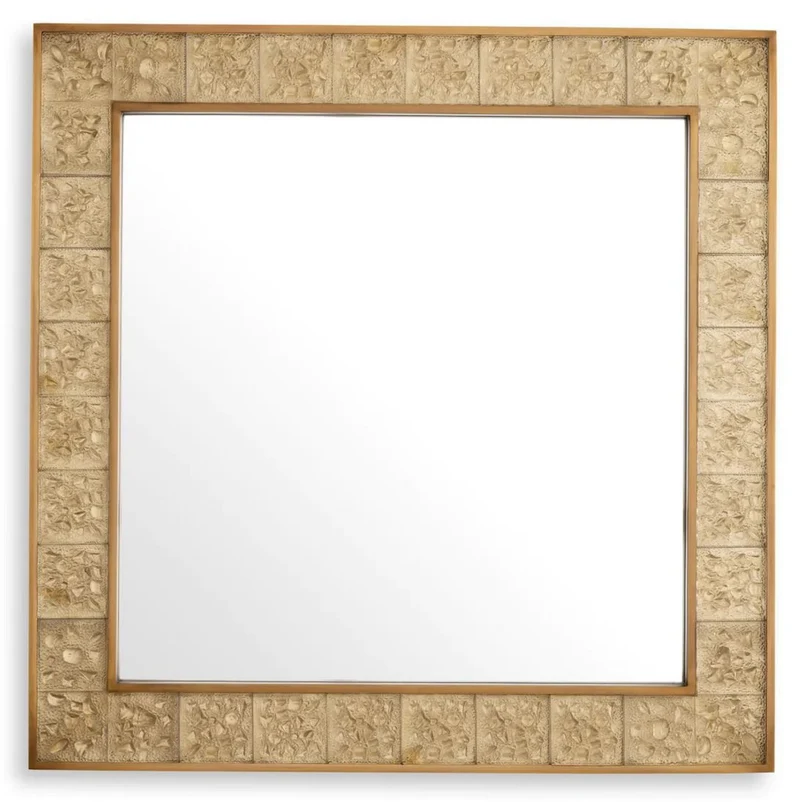 Casa Padrino Luxus Wandspiegel Vintage Messing 110 x 5,5 x H. 110 cm - Quadratischer Wohnzimmer Spiegel - Schlafzimmer Spiegel - Garderoben Spiegel - Luxus Möbel - Luxus Einrichtung