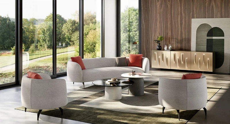 Casa Padrino Luxus Sofa Grau / Schwarz 240 x 102 x H. 70 cm - Gebogenes Wohnzimmer Sofa - Hotel Sofa - Wohnzimmer Möbel - Hotel Möbel - Luxus Möbel - Luxus Einrichtung - Wohnzimmer Einrichtung
