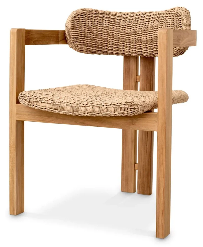 Casa Padrino Luxus Teakholz Esszimmer Stuhl mit Armlehnen Naturfarben 60 x 53 x H. 77 cm - Garten Stuhl - Terrassen Stuhl - Garten Möbel - Esszimmer Möbel - Luxus Teakholz Möbel