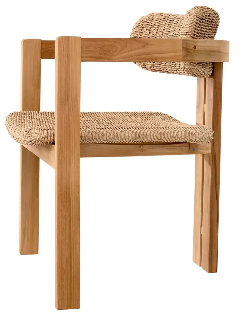 Casa Padrino Luxus Teakholz Esszimmer Stuhl mit Armlehnen Naturfarben 60 x 53 x H. 77 cm - Garten Stuhl - Terrassen Stuhl - Garten Möbel - Esszimmer Möbel - Luxus Teakholz Möbel