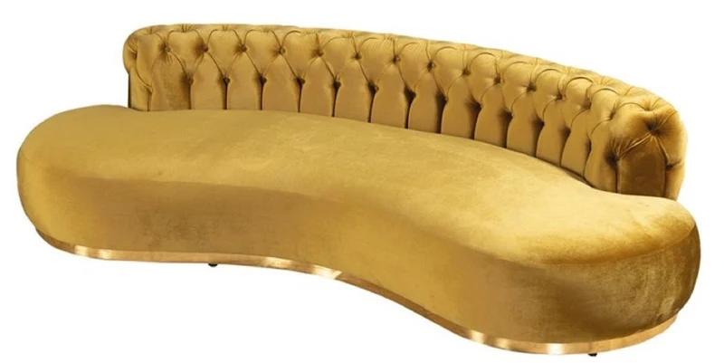 Casa Padrino Luxus Chesterfield Sofa Gold 250 x 130 x H. 85 cm - Gebogenes Wohnzimmer Sofa - Hotel Sofa - Wohnzimmer Möbel - Chesterfield Möbel - Luxus Möbel - Luxus Einrichtung
