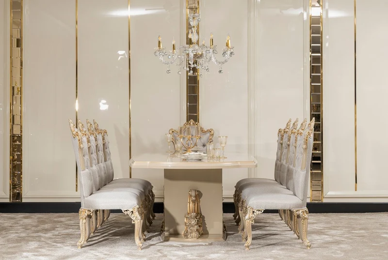 Casa Padrino Luxus Barock Esszimmer Stuhl 4er Set Silber / Grau / Gold - Prunkvolle Barockstil Küchen Stühle - Luxus Esszimmer Möbel im Barockstil - Barock Esszimmer Möbel - Barockstil Möbel