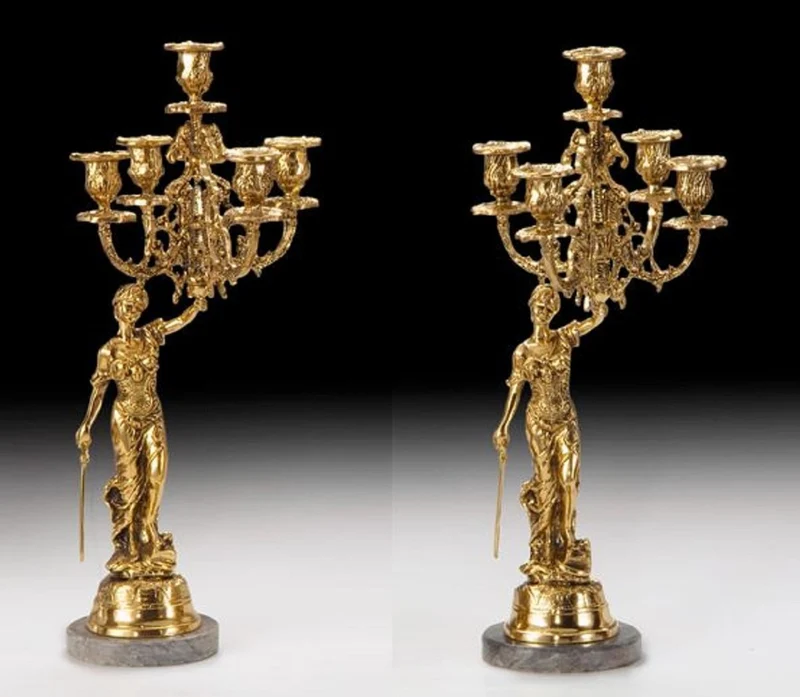 Casa Padrino Luxus Barock Kerzenhalter Set Gold / Grau Ø 22 x H. 48 cm - Handgefertigte Barockstil Bronze Kerzenständer - Barock Deko Accessoires - Barock Interior - Barock Möbel