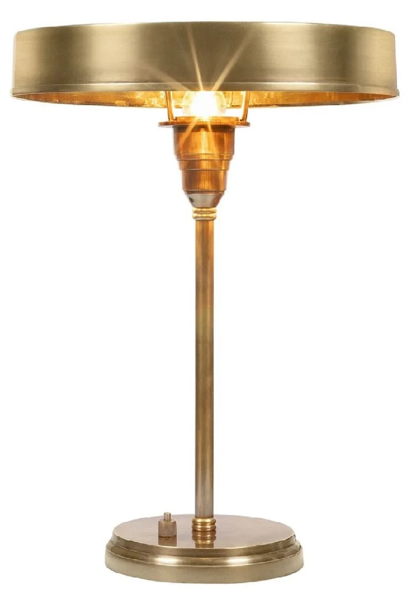 Casa Padrino Luxus Art Deco Tischleuchte Antik Messing Ø 38 x H. 53 cm - Runde Messing Schreibtischleuchte - Luxus Leuchten - Luxus Interior