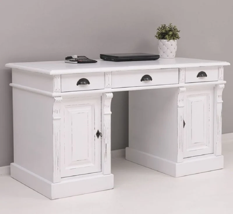 Casa Padrino Landhausstil Shabby Chic Schreibtisch Antik Weiß 140 x 70 x H. 78 cm - Massivholz Bürotisch im Landhausstil - Büro Möbel - Landhausstil Möbel - Shabby Chic Möbel