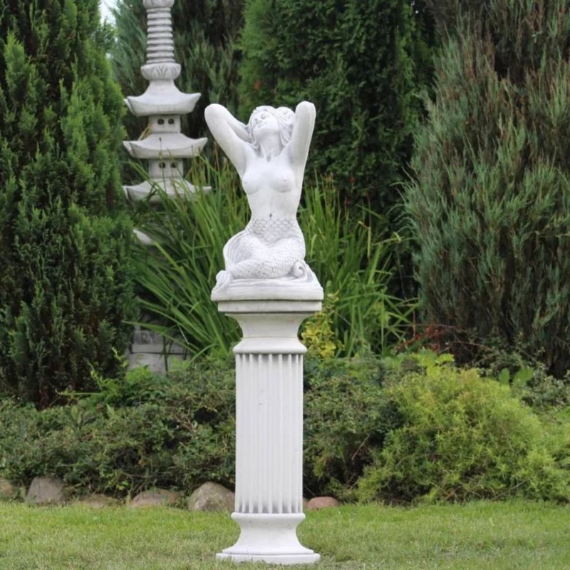 Casa Padrino Jugendstil Garten Deko Skulptur Meerjungfrau Grau 35 x 32 x H. 57 cm - Elegante Garten Deko Stein Figur - Barock & Jugendstil Garten Deko Accessoires