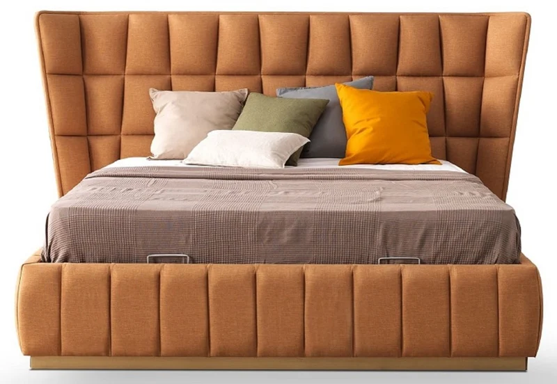 Casa Padrino Luxus Schlafzimmer Set Hellbraun / Braun - 1 Doppelbett mit Kopfteil & 2 Nachtkommoden - Luxus Schlafzimmer Möbel - Luxus Schlafzimmer Einrichtung