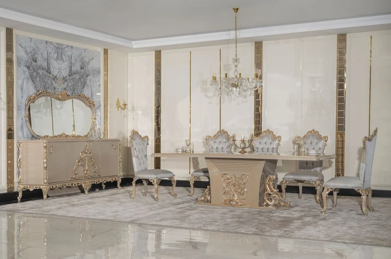 Casa Padrino Luxus Barock Sideboard mit Spiegel Grau / Gold - Luxus Möbel Möbel im Barockstil - Barock Möbel - Barock Einrichtung - Edel & Prunkvoll