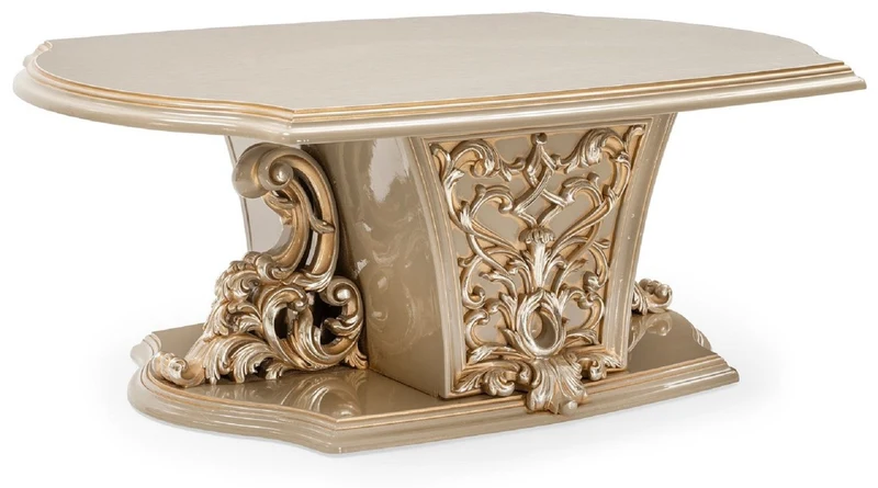 Casa Padrino Luxus Barock Couchtisch Grau / Gold - Handgefertigter Massivholz Wohnzimmertisch im Barockstil - Wohnzimmer Möbel im Barockstil - Barock Möbel - Edel & Prunkvoll