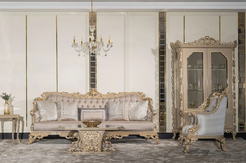Casa Padrino Luxus Barock Couchtisch Grau / Gold - Handgefertigter Massivholz Wohnzimmertisch im Barockstil - Wohnzimmer Möbel im Barockstil - Barock Möbel - Edel & Prunkvoll