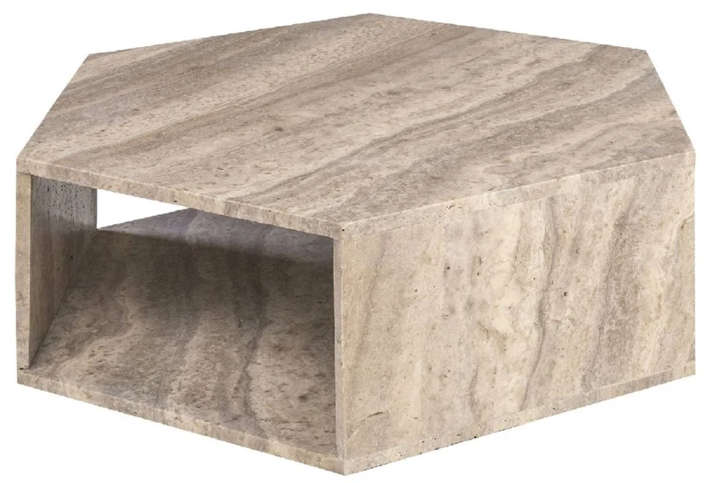 Casa Padrino Luxus Couchtisch Grau 91 x 79 x H. 30 cm - 6 Eckiger Travertin Naturstein Wohnzimmertisch - Wohnzimmer Möbel - Travertin Möbel - Luxus Möbel - Luxus Einrichtung