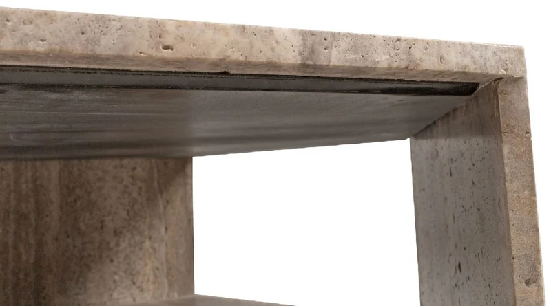 Casa Padrino Luxus Couchtisch Grau 91 x 79 x H. 30 cm - 6 Eckiger Travertin Naturstein Wohnzimmertisch - Wohnzimmer Möbel - Travertin Möbel - Luxus Möbel - Luxus Einrichtung