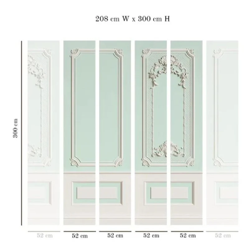 Casa Padrino Luxus Barock Vliestapete Mintgrün / Grau - Barockstil Wohnzimmer Tapete mit elegantem Stuck Muster - Wanddeko im Barockstil - Barock Tapeten - Tapeten im Barockstil