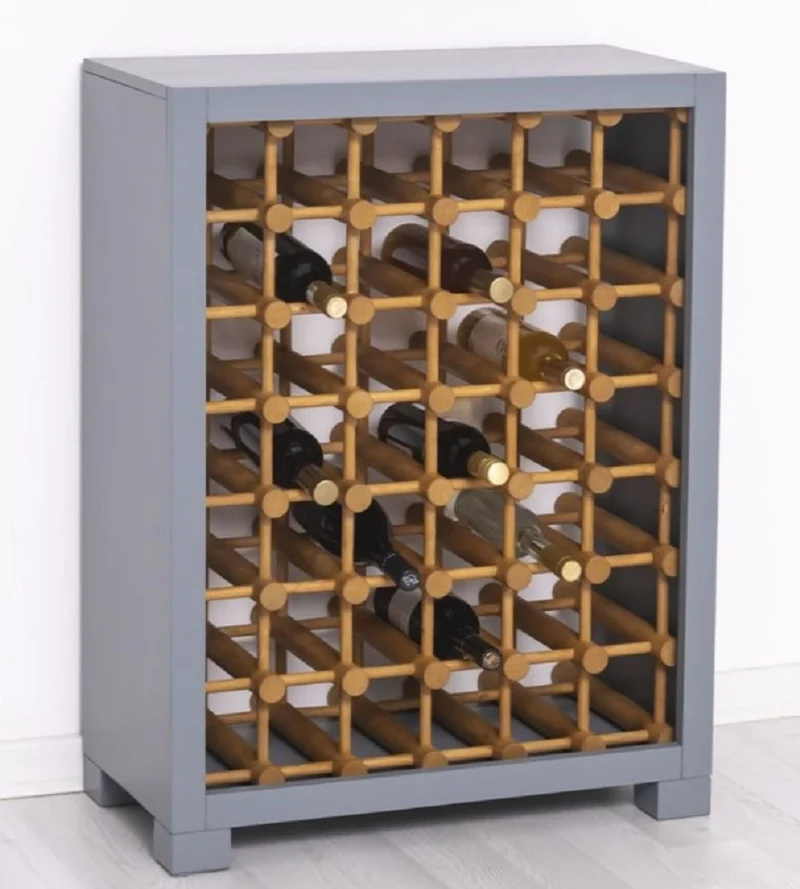 Casa Padrino Landhausstil Massivholz Weinschrank Grau / Naturfarben 68 x 35 x H. 68 cm - Massivholz Weinregal im Landhausstil - Massivholz Bar Möbel - Landhausstil Bar Möbel