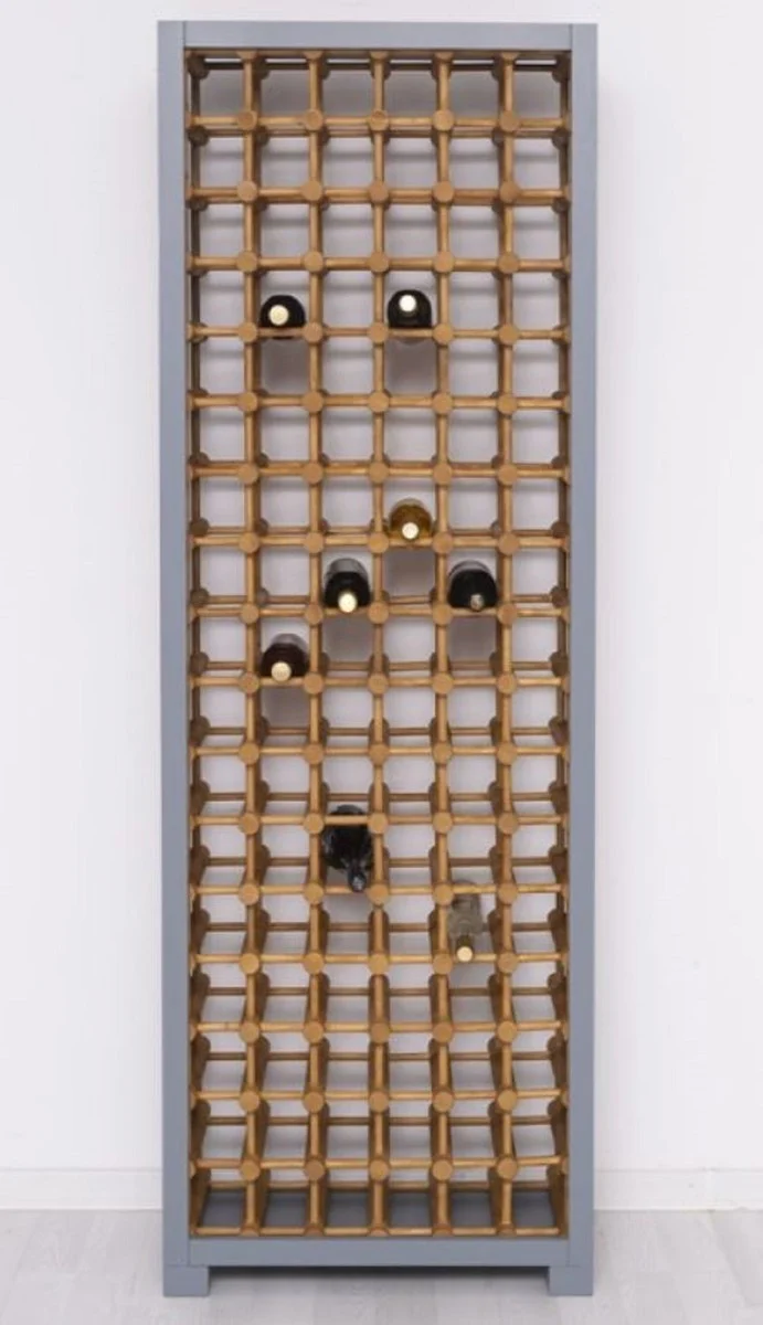 Casa Padrino Landhausstil Massivholz Weinschrank Grau / Naturfarben 68 x 35 x H. 200 cm - Massivholz Weinregal im Landhausstil - Massivholz Bar Möbel - Landhausstil Bar Möbel