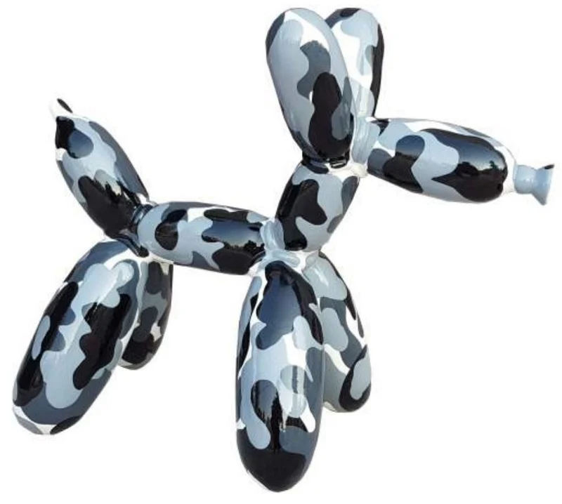 Casa Padrino Luxus Designer Deko Skulptur Ballon Hund Schwarz / Grau / Weiß 100 cm - Große Deko Figur - XXL Deko Skulptur - XXL Deko Figur - Wohnzimmer Deko - Garten Deko - Luxus Figuren