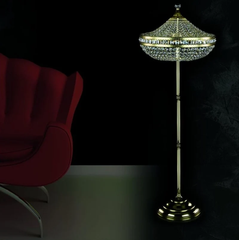 Casa Padrino Luxus Barock Kristall Stehleuchte Gold Ø 50 x H. 155 cm - Prunkvolle Stehlampe mit Böhmischem Kristallglas - Barock Kristall Leuchten - Barock Möbel