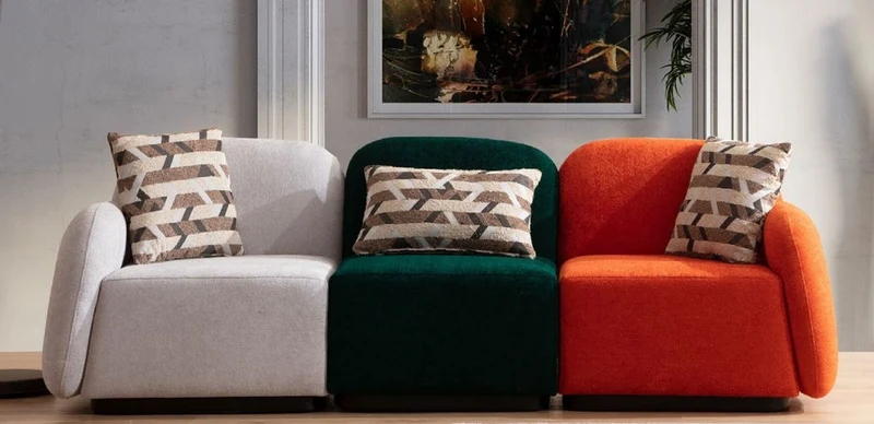 Casa Padrino Luxus 3er Sofa Grau / Grün / Orange / Schwarz 275 x 60 x H. 77 cm - Modulares 3 Teiliges Wohnzimmer Sofa - Hotel Sofa - Wohnzimmer Möbel - Hotel Möbel - Luxus Möbel
