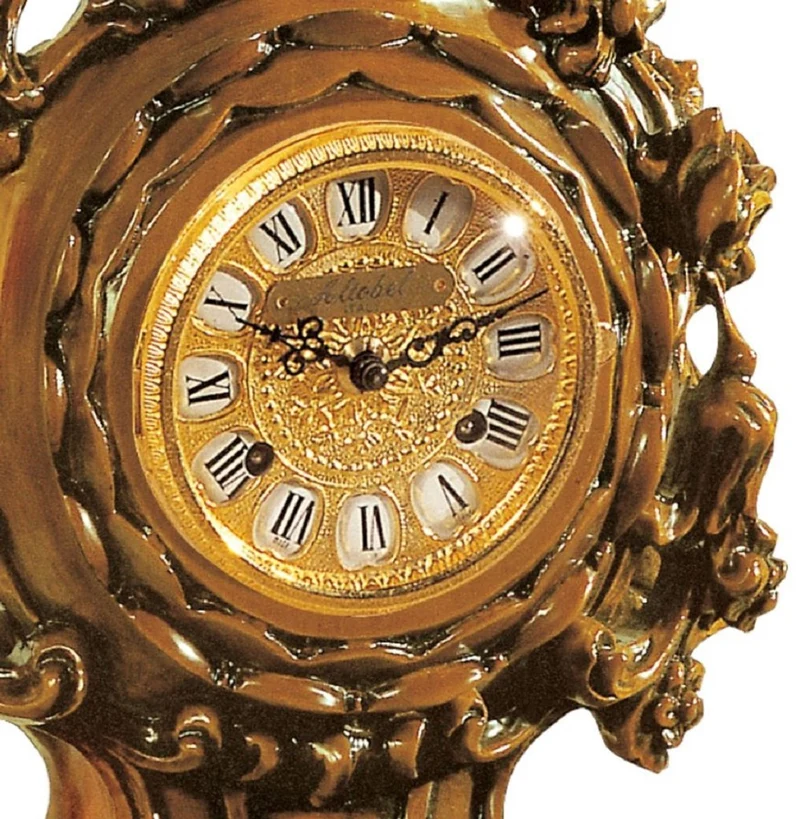 Casa Padrino Luxus Barock Tischuhr Braun / Gold - Prunkvolle Barockstil Uhr - Handgeschnitzte Barock Schreibtischuhr - Luxus Qualität - Made in Italy