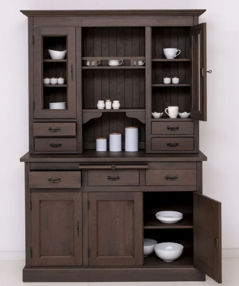 Casa Padrino Landhausstil Esszimmerschrank Dunkelbraun 138 x 50 x H. 197 cm - Massivholz Küchenschrank - Esszimmer Möbel im Landhausstil - Landhausstil Esszimmer Einrichtung