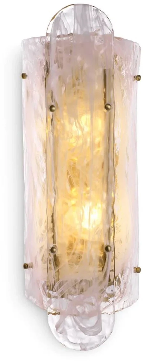 Casa Padrino Luxus Wandleuchte Antik Messing 18 x 15,5 x H. 40,5 cm - Wohnzimmer Wandlampe mit handgefertigtem Glas Lampenschirm - Luxus Leuchten - Luxus Interior - Luxus Möbel
