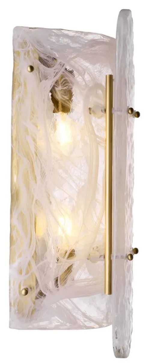 Casa Padrino Luxus Wandleuchte Antik Messing 18 x 15,5 x H. 40,5 cm - Wohnzimmer Wandlampe mit handgefertigtem Glas Lampenschirm - Luxus Leuchten - Luxus Interior - Luxus Möbel