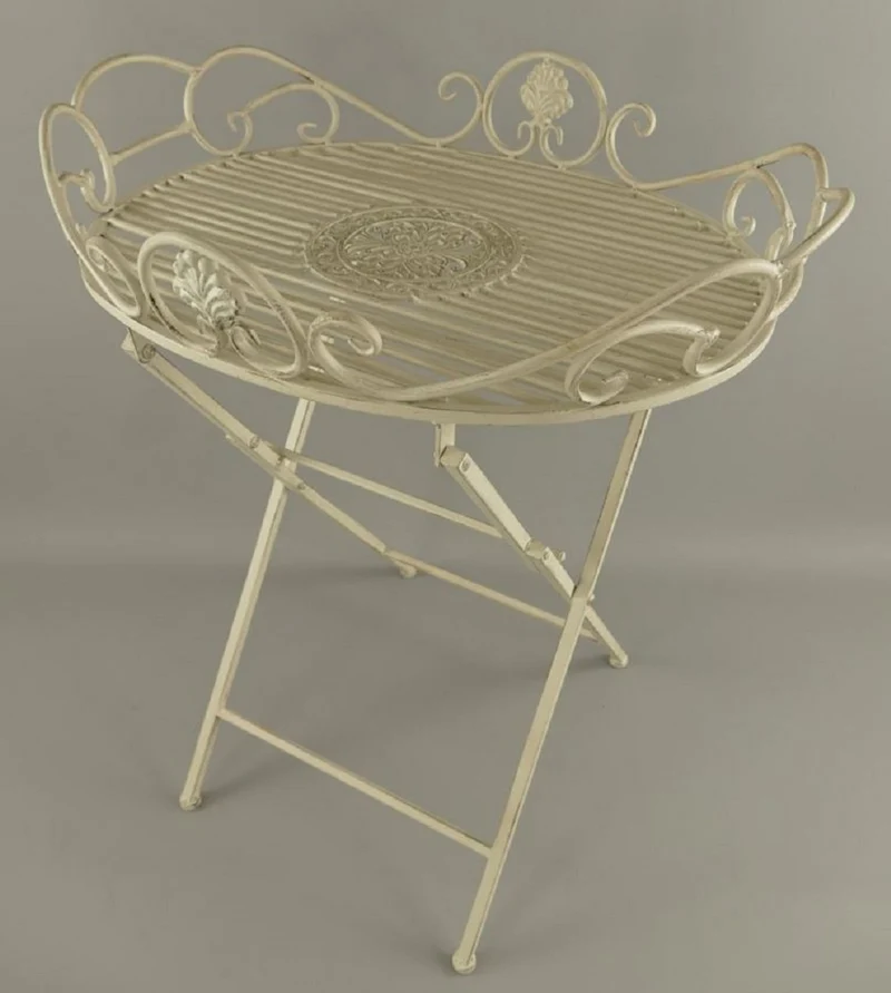 Casa Padrino Jugendstil Garten Beistelltisch Rustikal Weiß 63 x 48 x H. 70 cm - Klappbarer Garten Metall Tisch - Barock & Jugendstil Garten Möbel